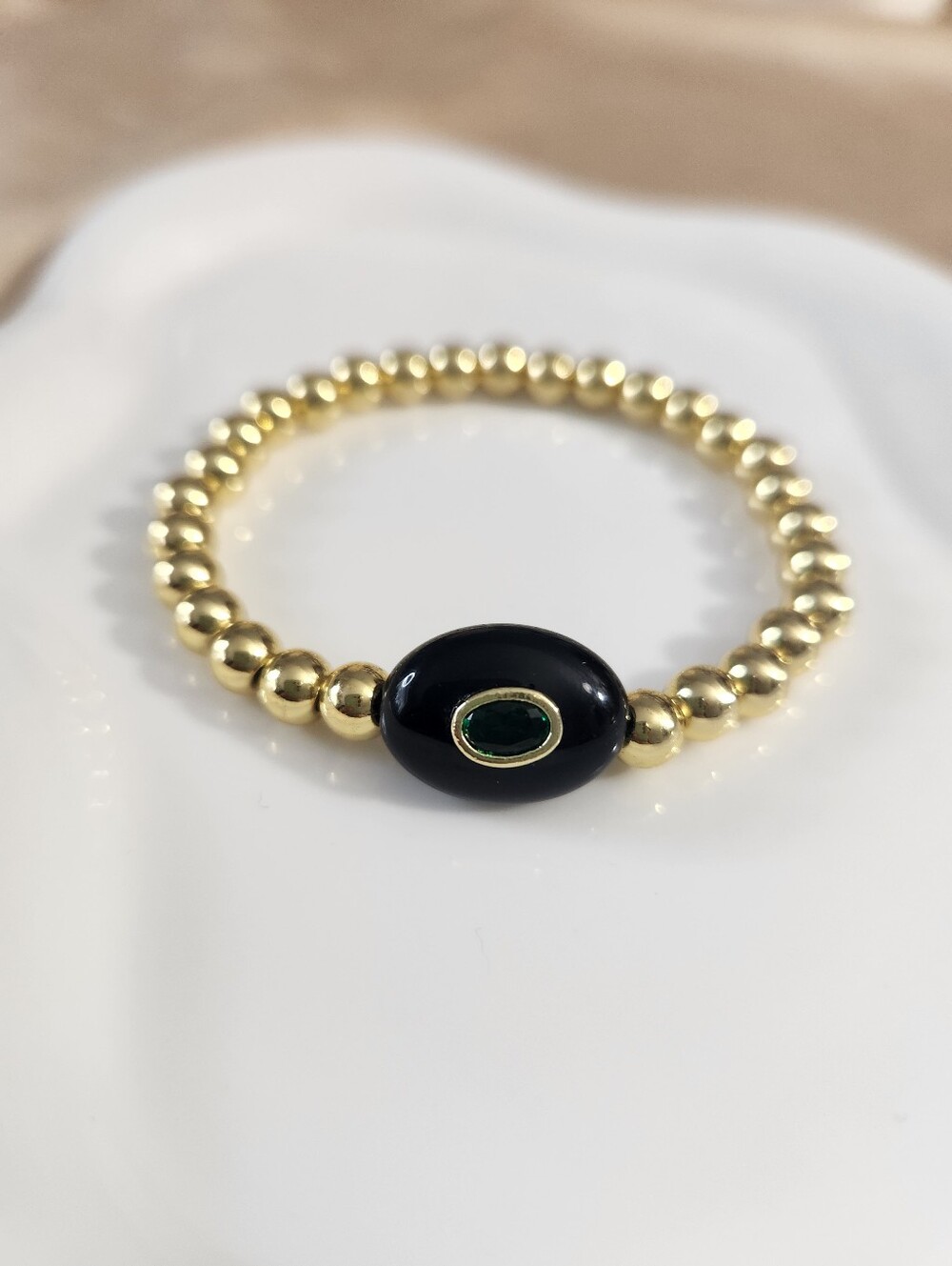 Stretchy Beaded Black Onyx Bracelet